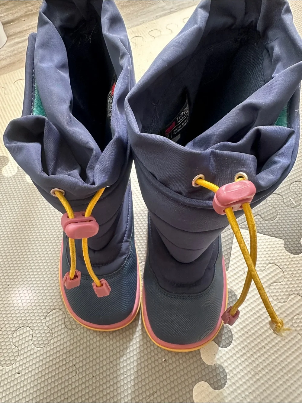 Children's Navy Winter Snow Boots with Pink Accents